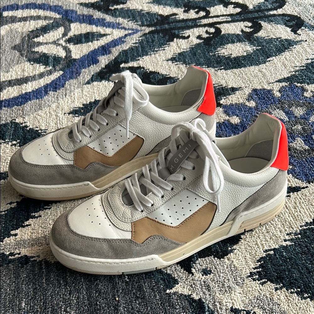 M. Gemi Men's White, Gray, Neon Orange Sneakers